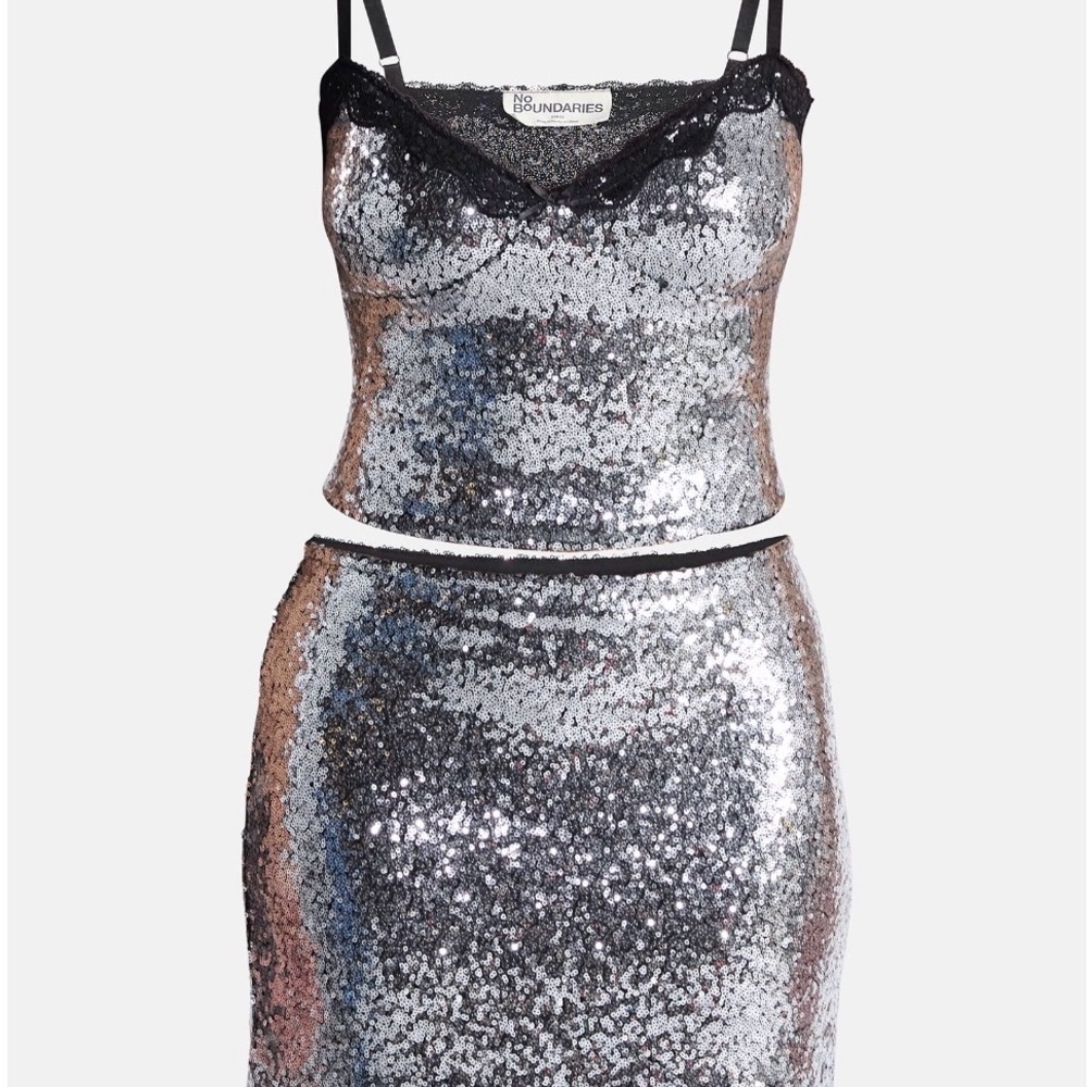 No Boundaries Sequin Mesh Tank Top and Mini Skirt Set, 2-Piece, Women's